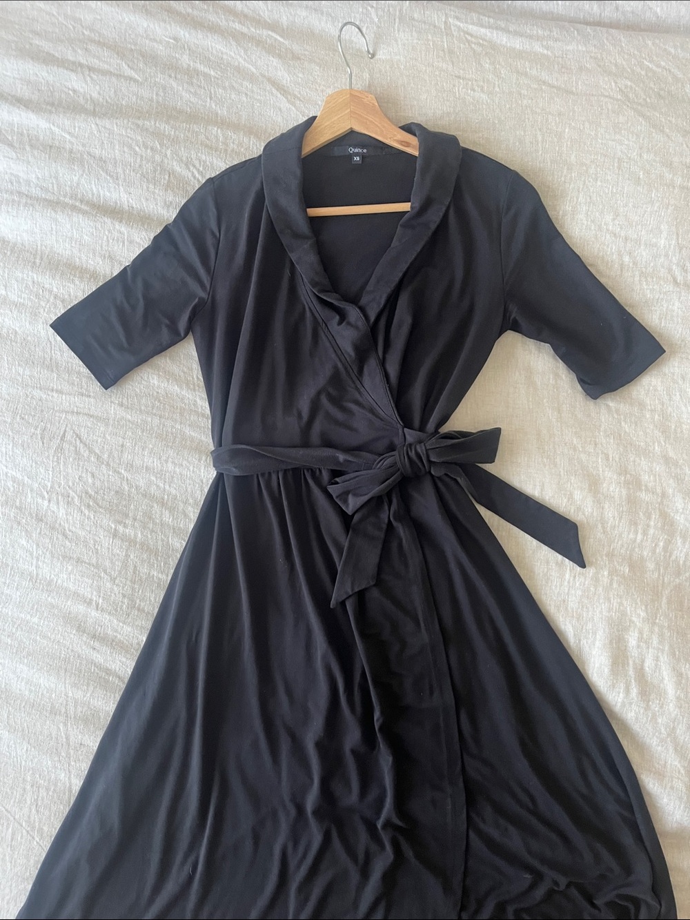 Quince Black Midi Wrap Dress